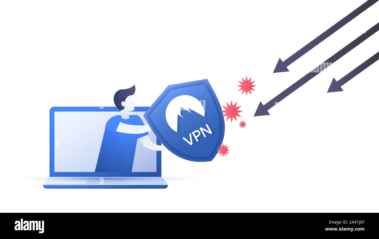Nowadays it's important to secure your identity online, so easiest way is using a VPN service. Don't let hackers to spy on you - use a VPN application Stock Photo
