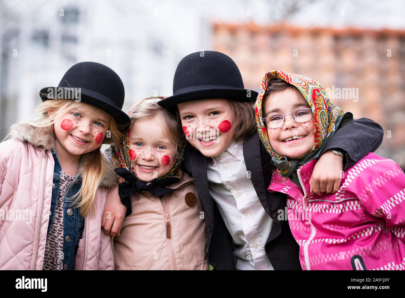 Girls dressed up as Easter witches Stock Photo