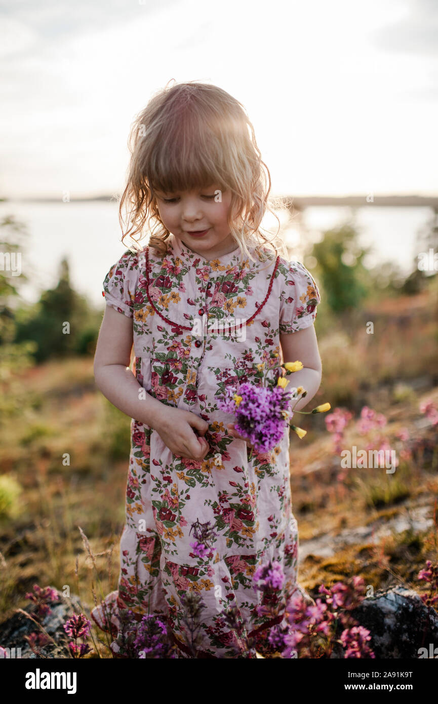 Girl picking flowers Stock Photo