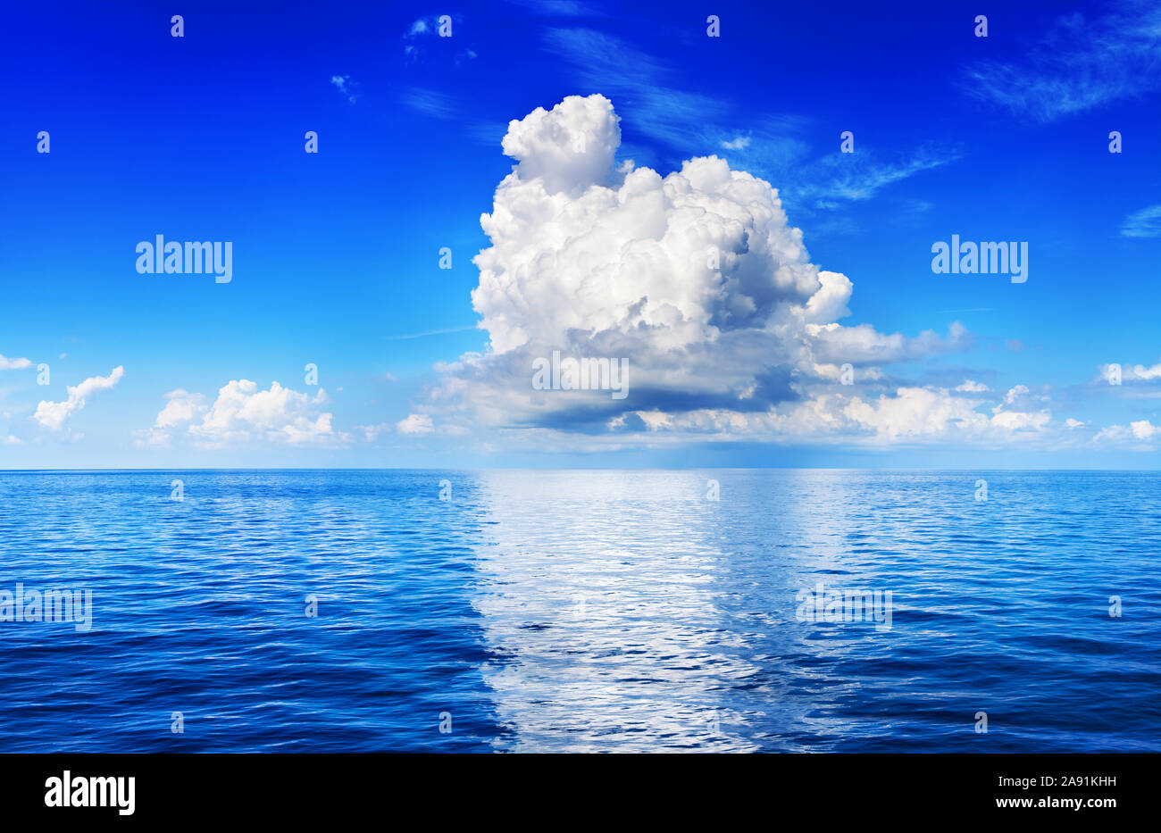 White Cumulus Clouds In Blue Sky Over Sea Landscape Big Cloud Above Ocean Water Panorama Horizon Beautiful Tropical Sunny Summer Day Seascape Stock Photo Alamy