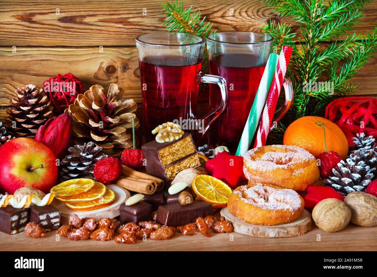Hot spiced wine and food Stock Photo