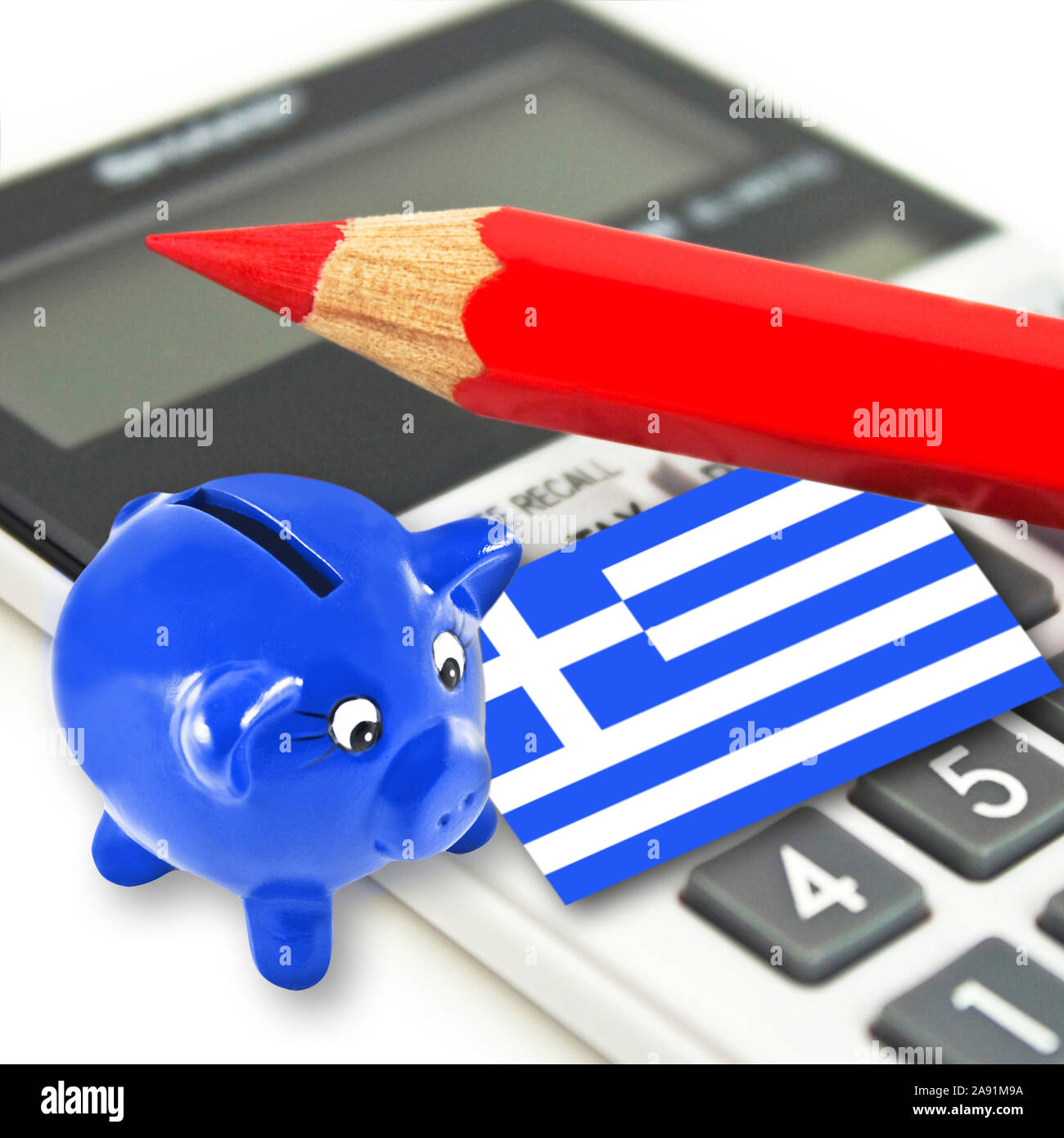 Calculator and red pen Stock Photo