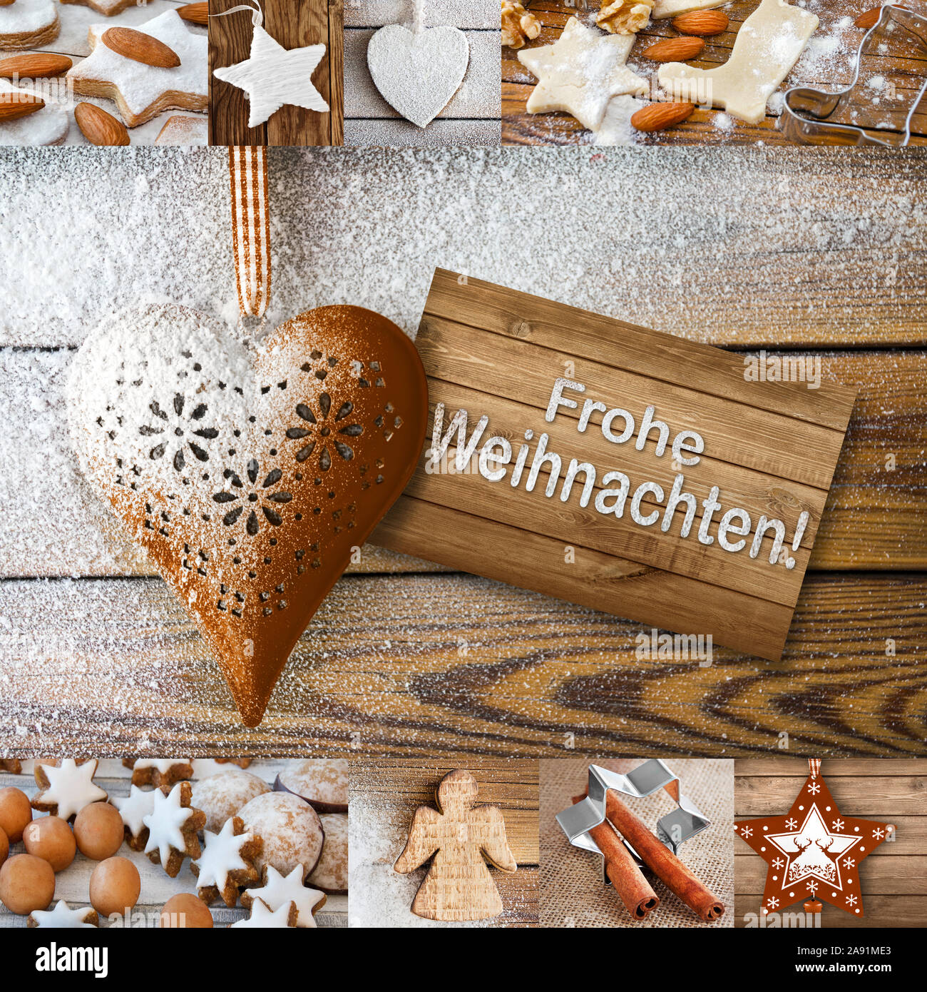 Frohe Weihnachten and decorations collage Stock Photo