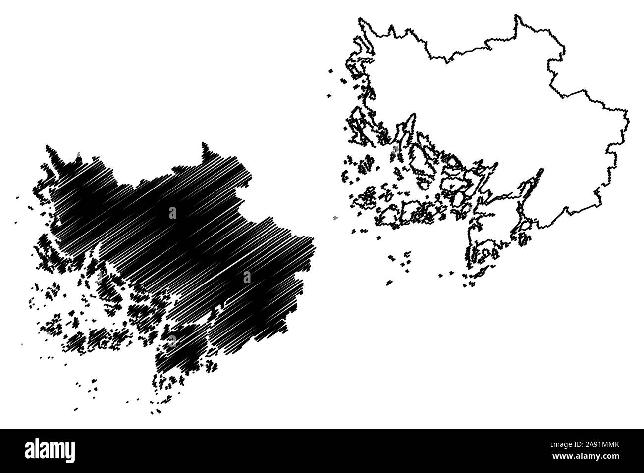 Southwest Finland Region (Republic of Finland) map vector illustration, scribble sketch Southwest map Stock Vector