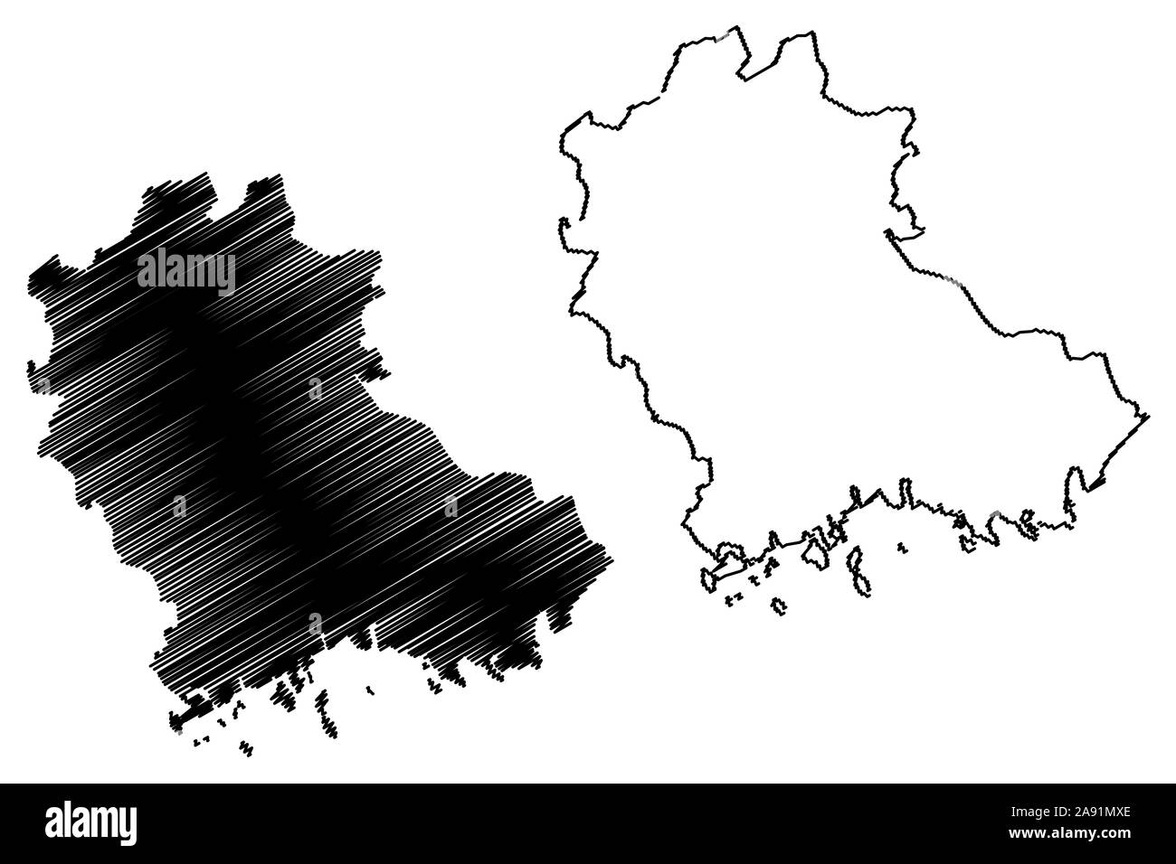 Kymenlaakso Region (Republic of Finland) map vector illustration, scribble sketch Kymenlaakso map Stock Vector