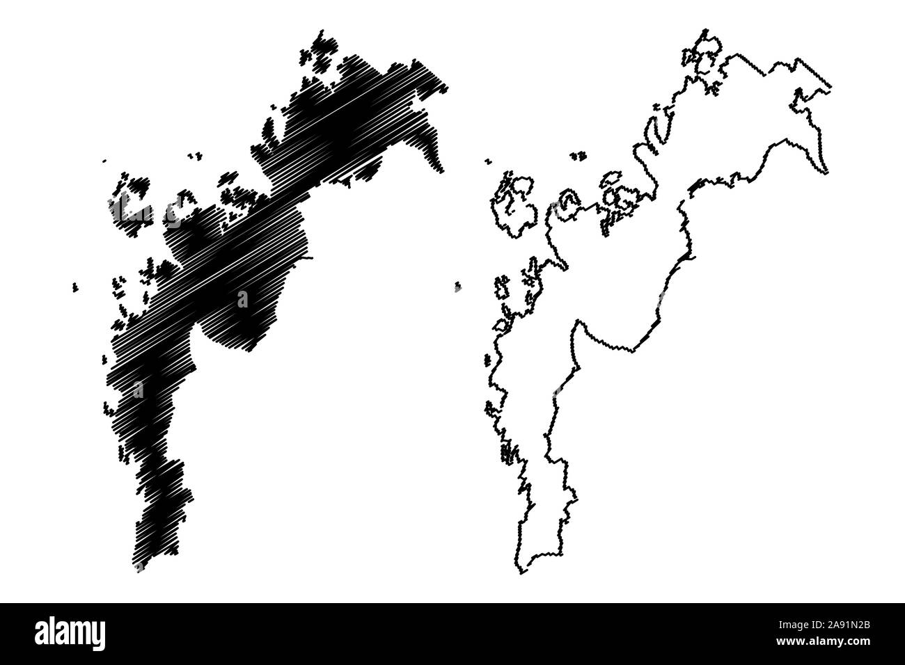 Ostrobothnia Region (Republic of Finland) map vector illustration, scribble sketch Ostrobothnia map Stock Vector