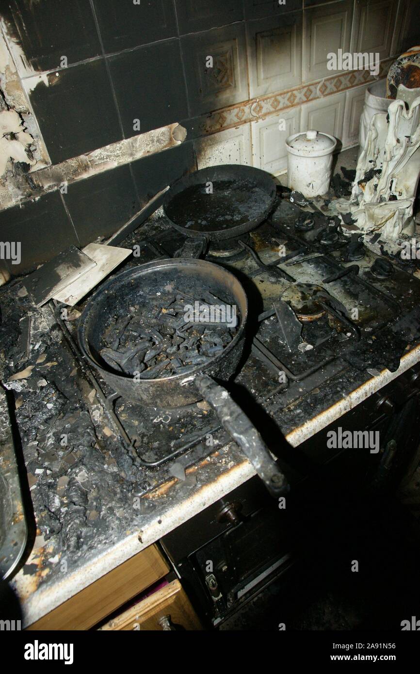 fire damaged kitchen, house fire Stock Photo Alamy