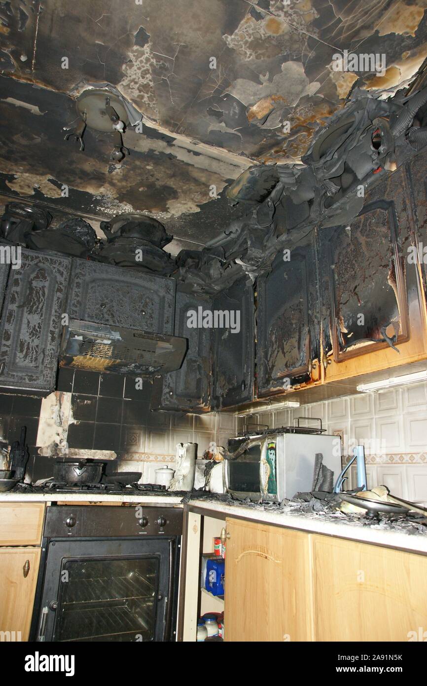 fire damaged kitchen, house fire Stock Photo Alamy
