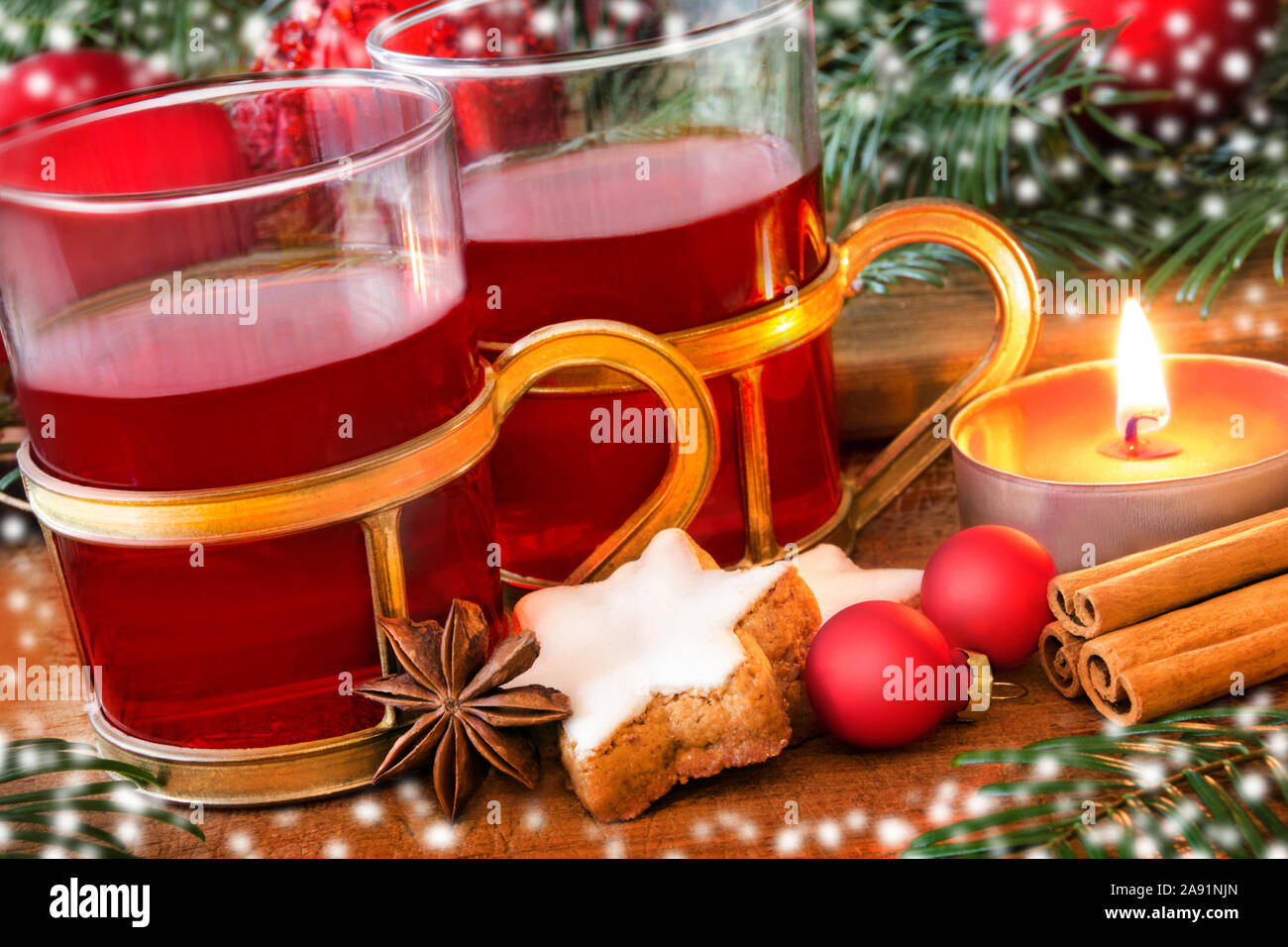Christmas  Party  Decoration and Hot Wine Stock Photo