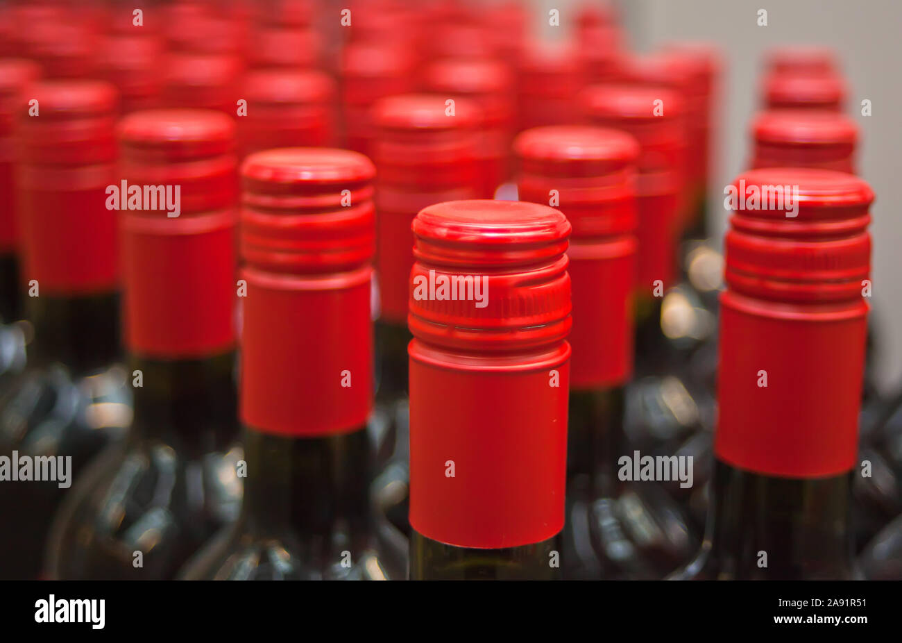 Bottles of wine in rows in liquor store Stock Photo Alamy