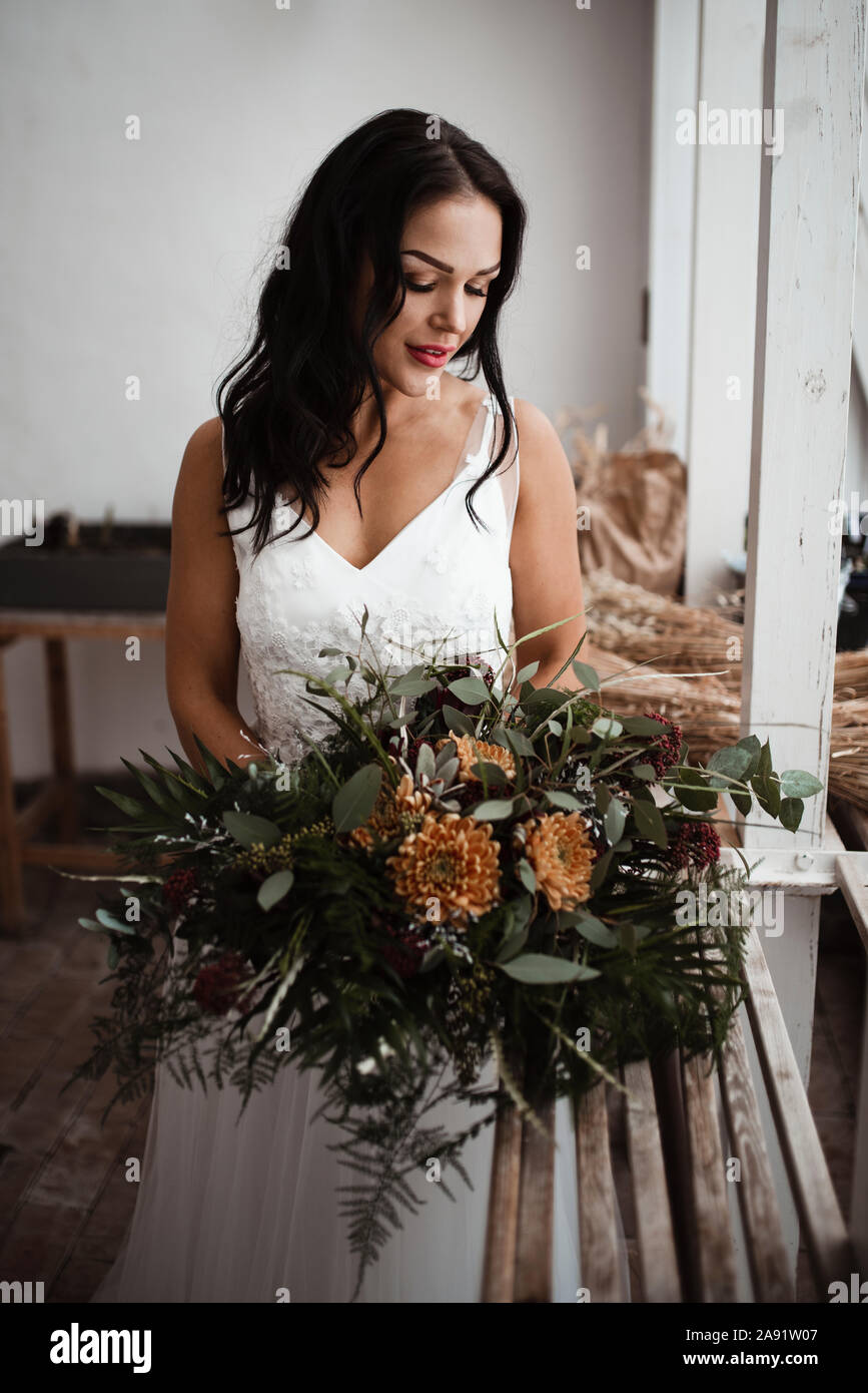 Bride holding bouquet Stock Photo