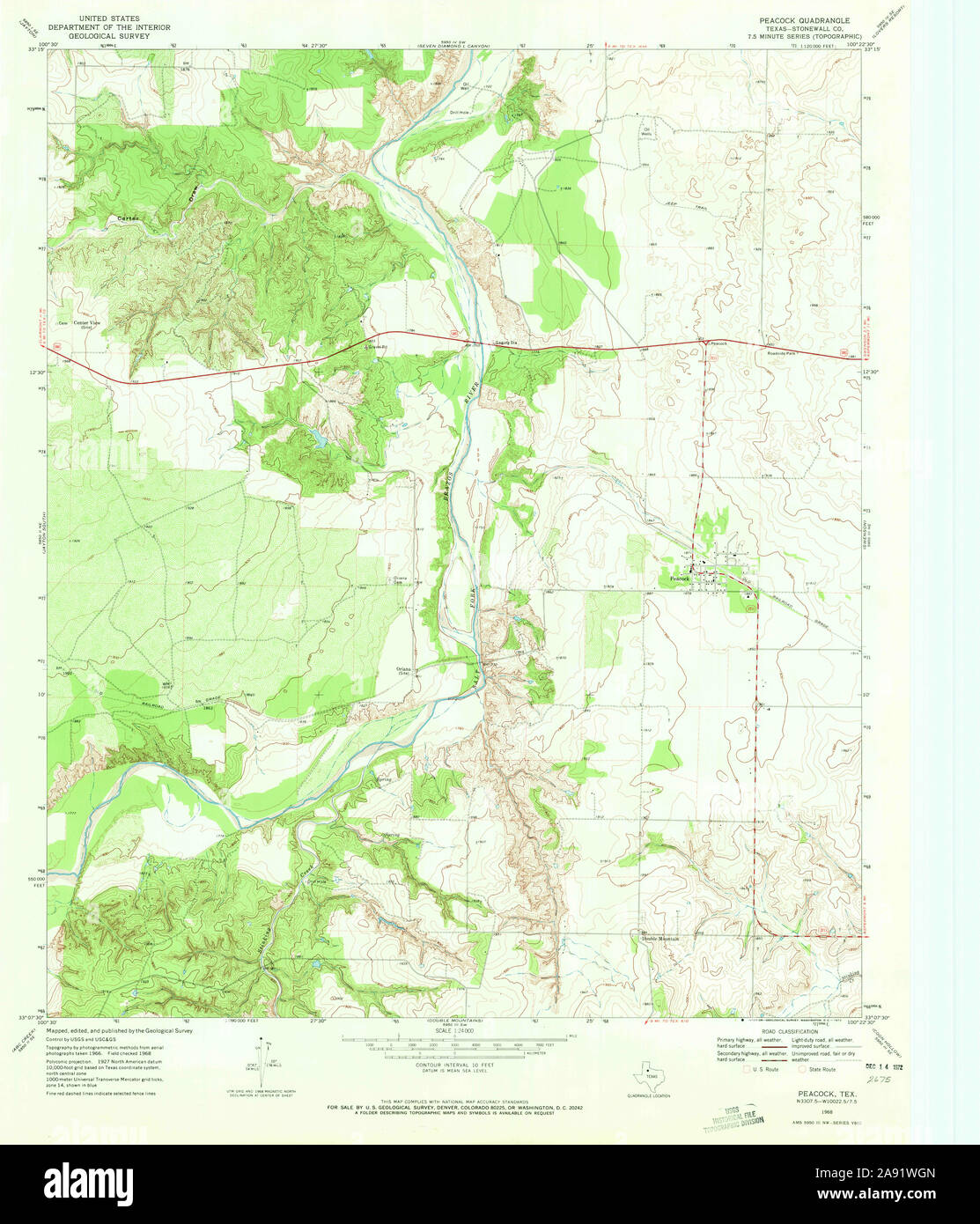 Usgs Topo Map Texas Tx Peacock 114871 1968 24000 Restoration Stock
