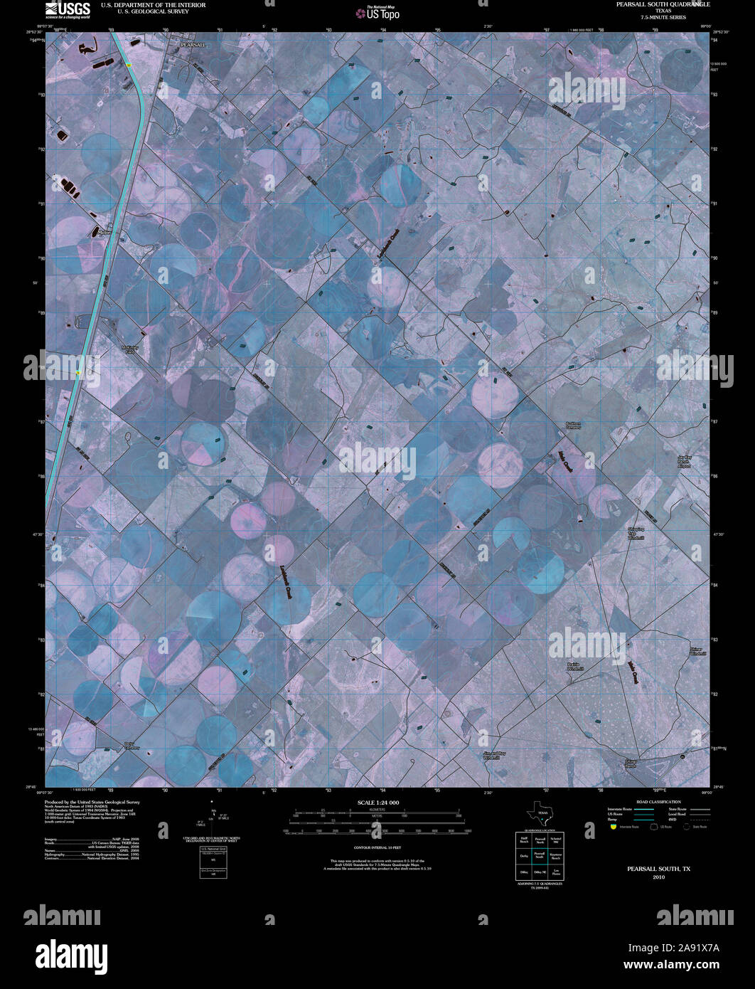 USGS TOPO Map Texas TX Pearsall South 20100514 TM Inverted Restoration Stock Photo