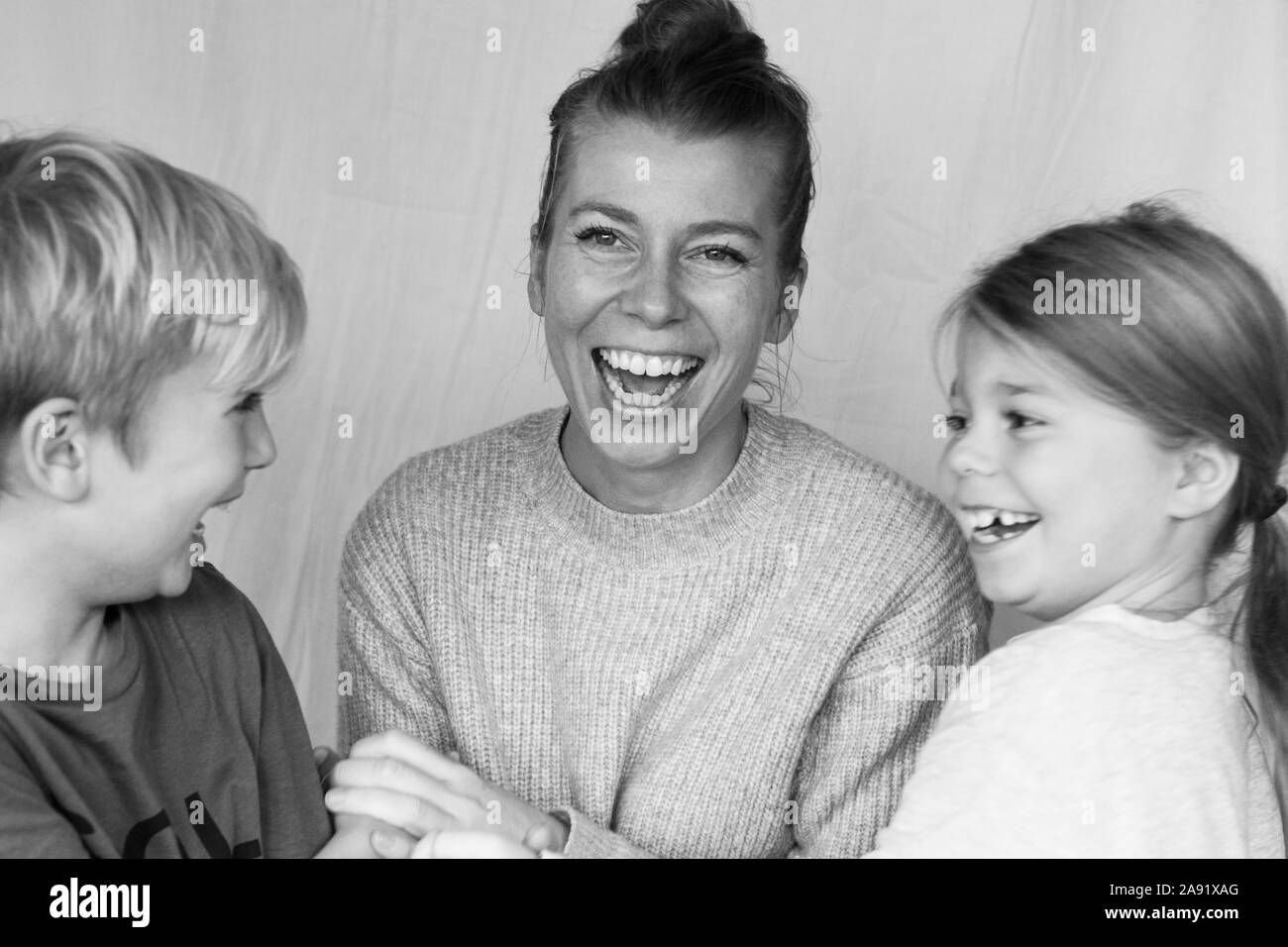 Mother with son and daughter Stock Photo