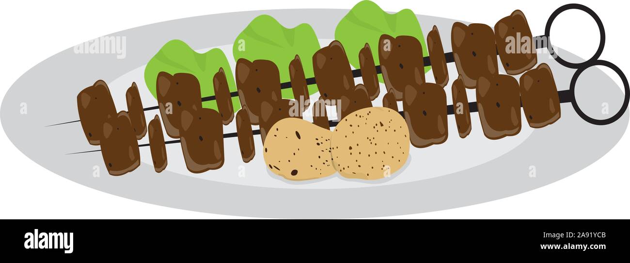 Meat skewers in a dish - Vector illustration Stock Vector Image & Art ...