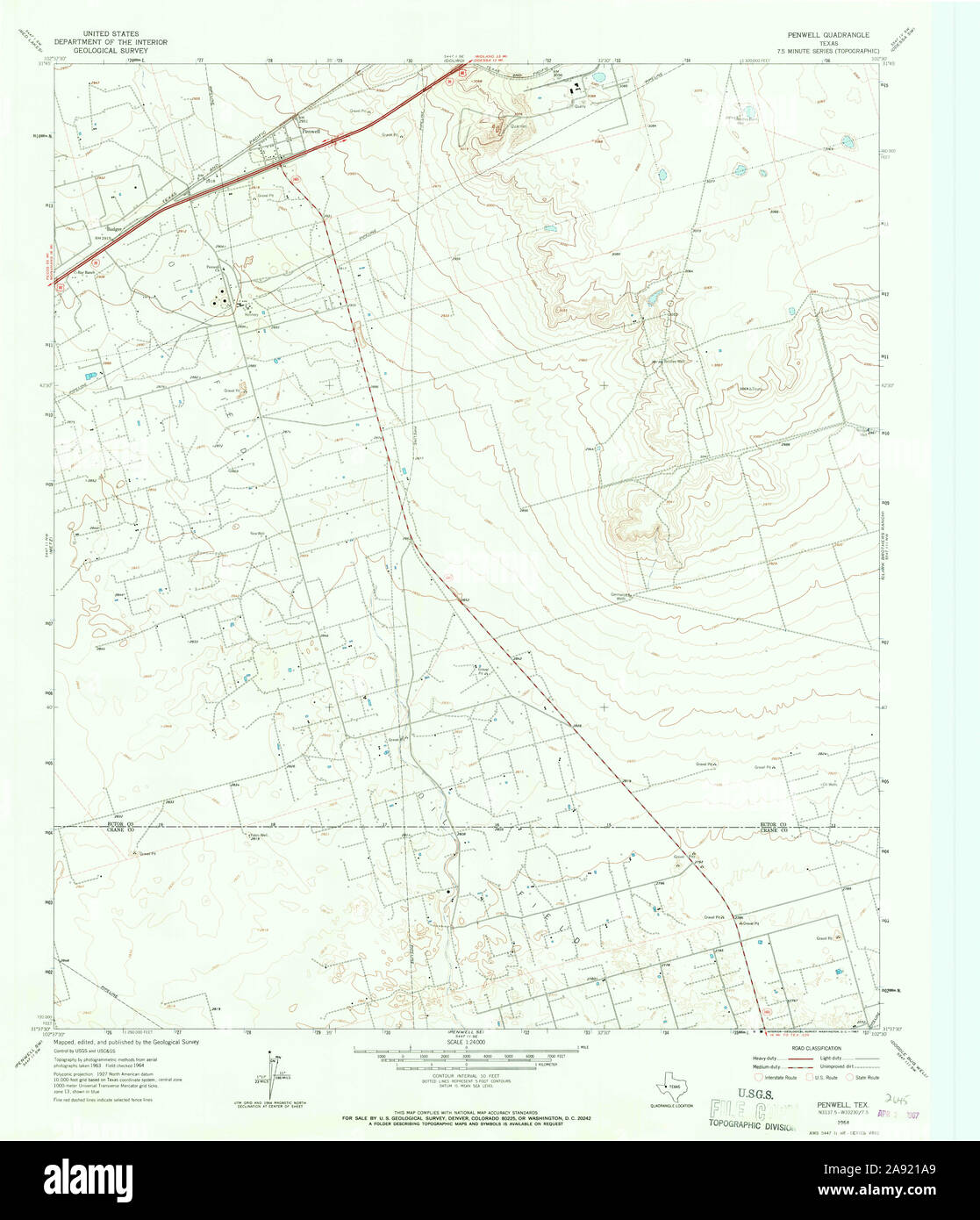 USGS TOPO Map Texas TX Penwell 114910 1964 24000 Restoration Stock Photo