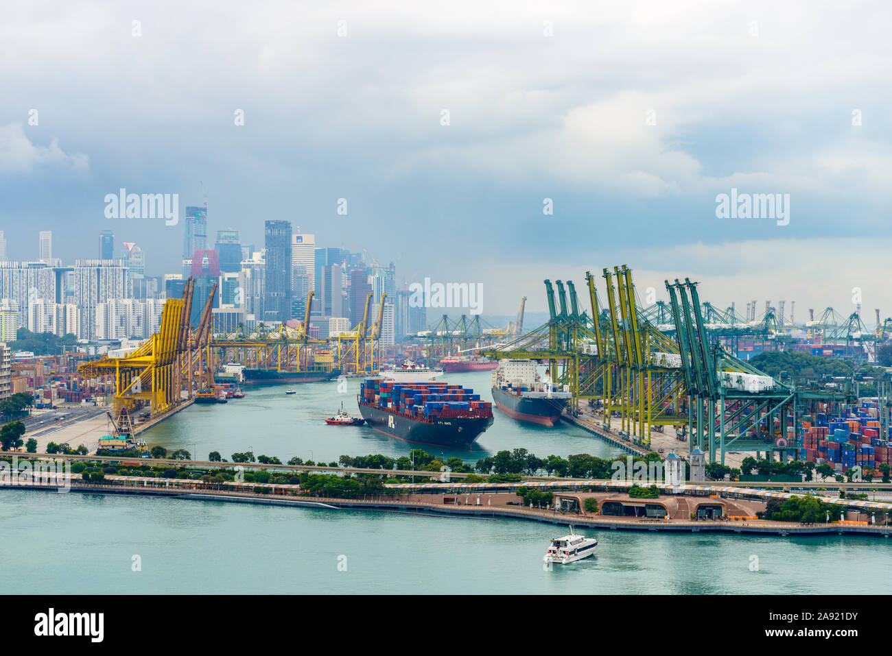 View on Keppel Harbour from Singapore cable car. Stock Photo