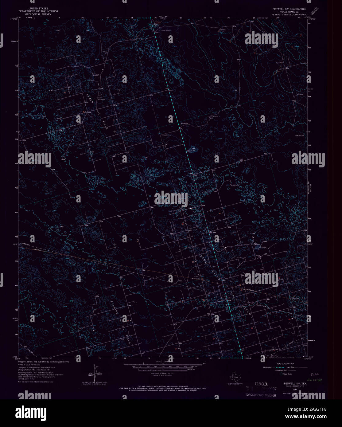 USGS TOPO Map Texas TX Penwell SW 114909 1964 24000 Inverted Restoration Stock Photo