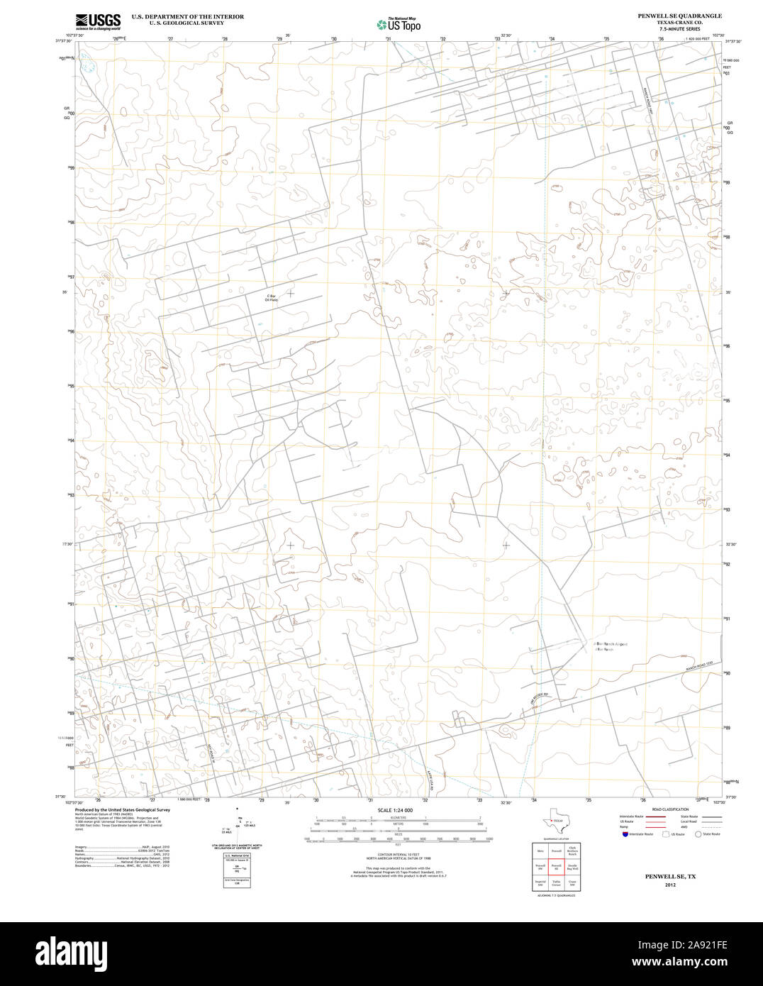 USGS TOPO Map Texas TX Penwell SE 20121220 TM Restoration Stock Photo