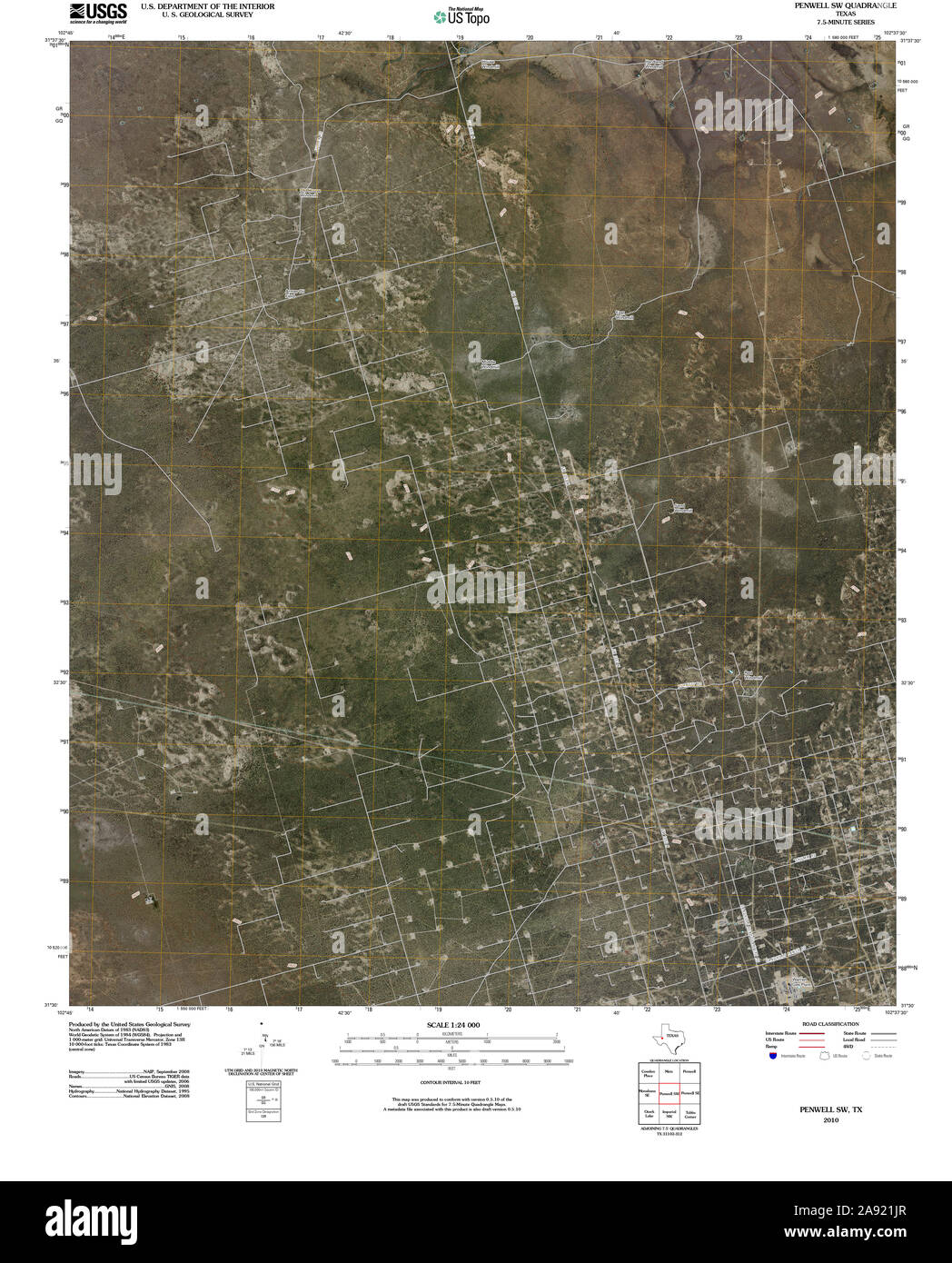 USGS TOPO Map Texas TX Penwell SW 20100224 TM Restoration Stock Photo