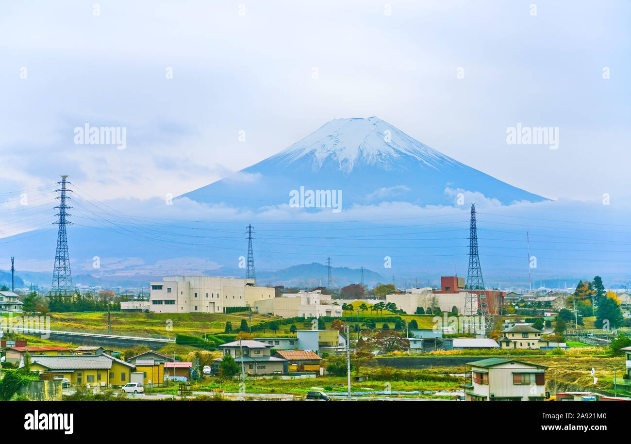 View Of The Mount Fuji On A Cloudy Day Near Lake Kawaguchi In Japan Stock Photo Alamy