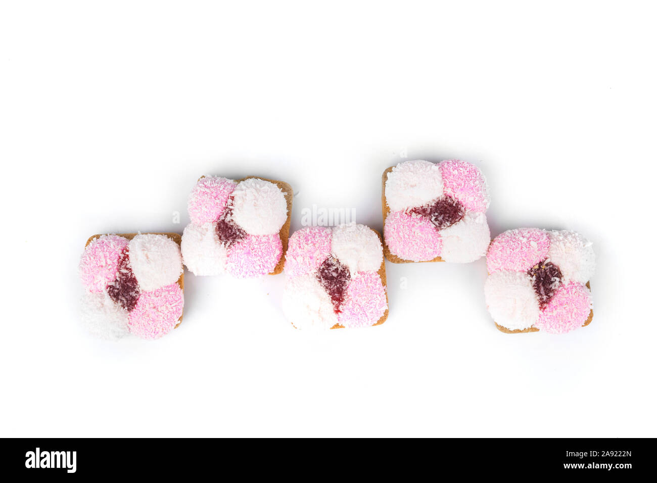 Pink and red marshmallow snack treat hispanic coconut cookies Stock