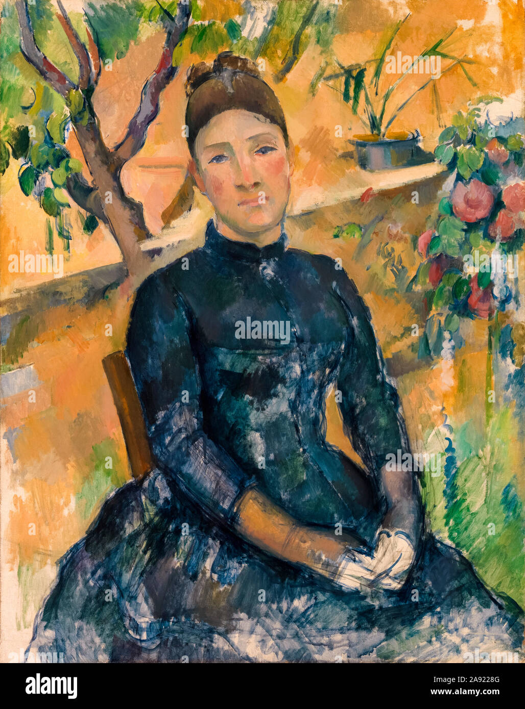 Paul Cezanne, Madame Cézanne, (Hortense Fiquet, 1850–1922), in the Conservatory , portrait painting, 1891 Stock Photo