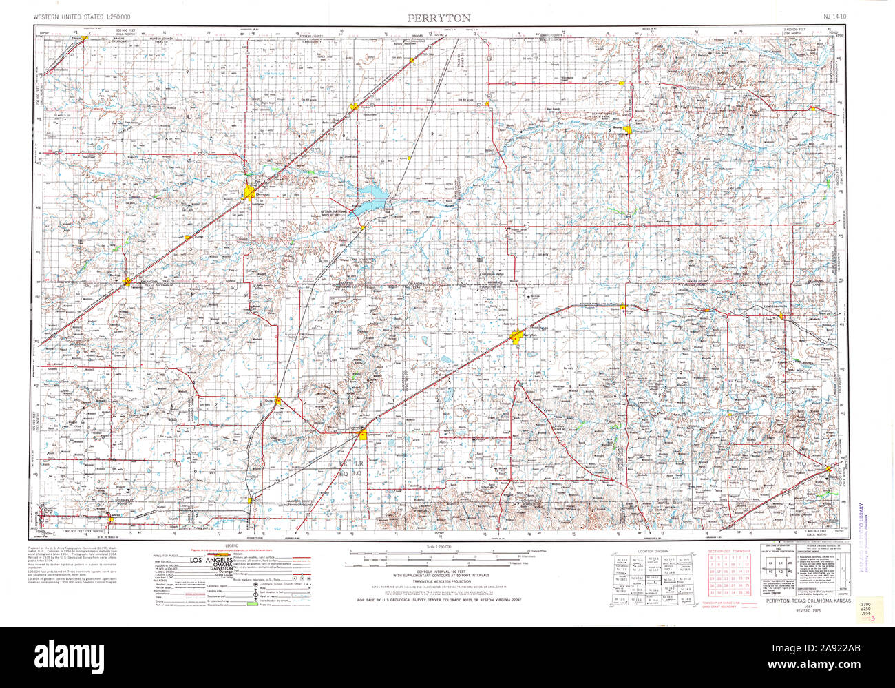 USGS TOPO Map Texas TX Perryton 707516 1954 250000 Restoration Stock