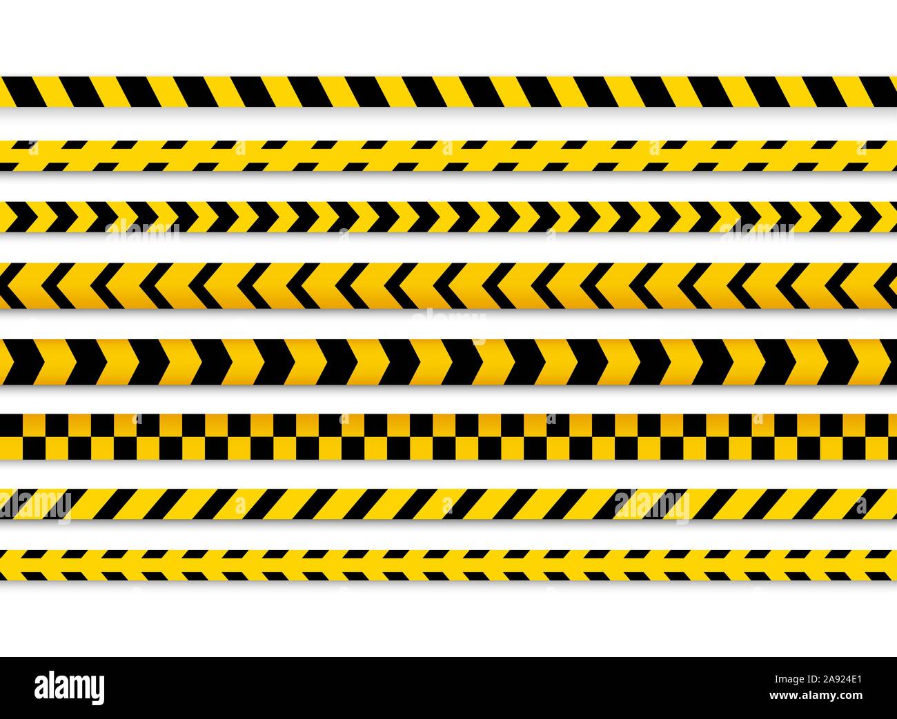 Police caution danger line. Warning barrier. Black and yellow security vector ribbon. Stop zone. Barricade tape. Do not cross Stock Vector