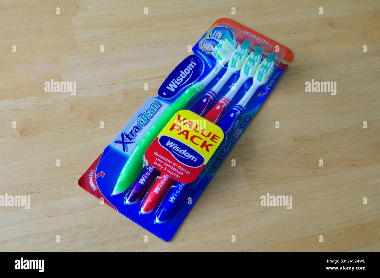 Wisdom Xtra Clean Medium Toothbrushes Stock Photo