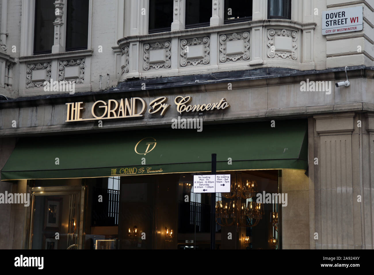 The Grand by Concerto restaurant on corner of Dover Street and London Piccadilly, Autumn afternoon 2019 Stock Photo