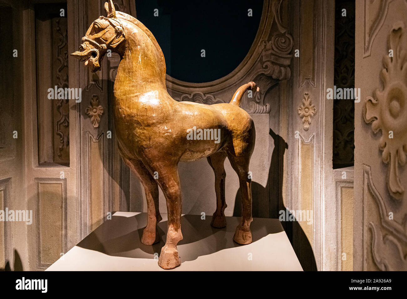 Italy Piedmont Turin - Mazzonis Palace - Mao Museum ( Museo d'Arte Orientale ) - Museum of Oriental art -  Horse with a forelock and short mane - Sichuan (?), Eastern Han, mid 2nd - early 3rd century A.D. Stock Photo