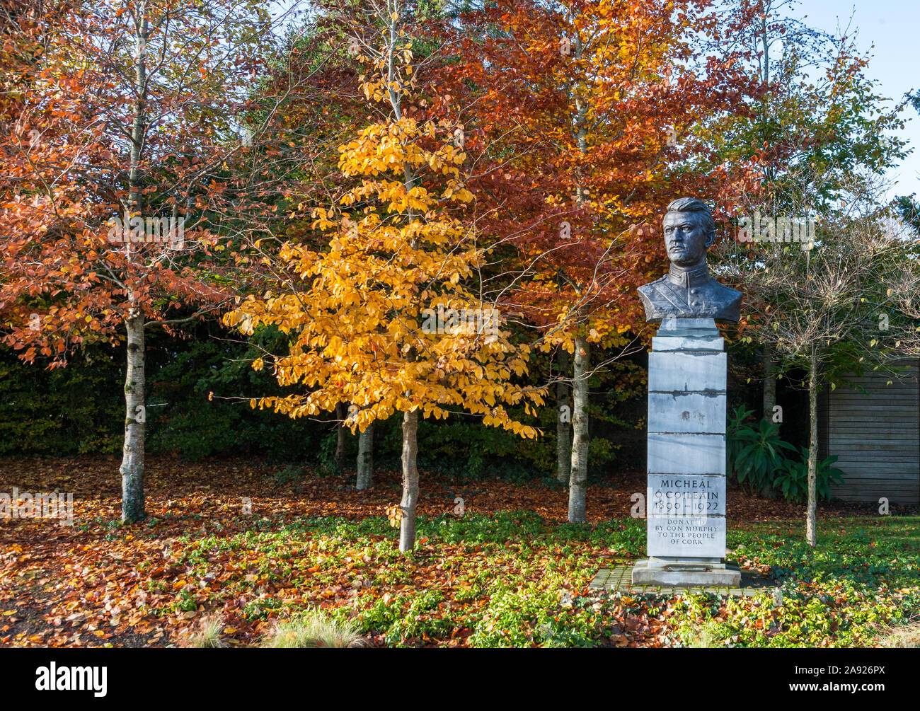 Cork City, Cork, Ireland. 12th November, 2019. Sculptures is of Michael Collins by Seamus Murphy in Fitzgerald's Park which is the largest public park Stock Photo