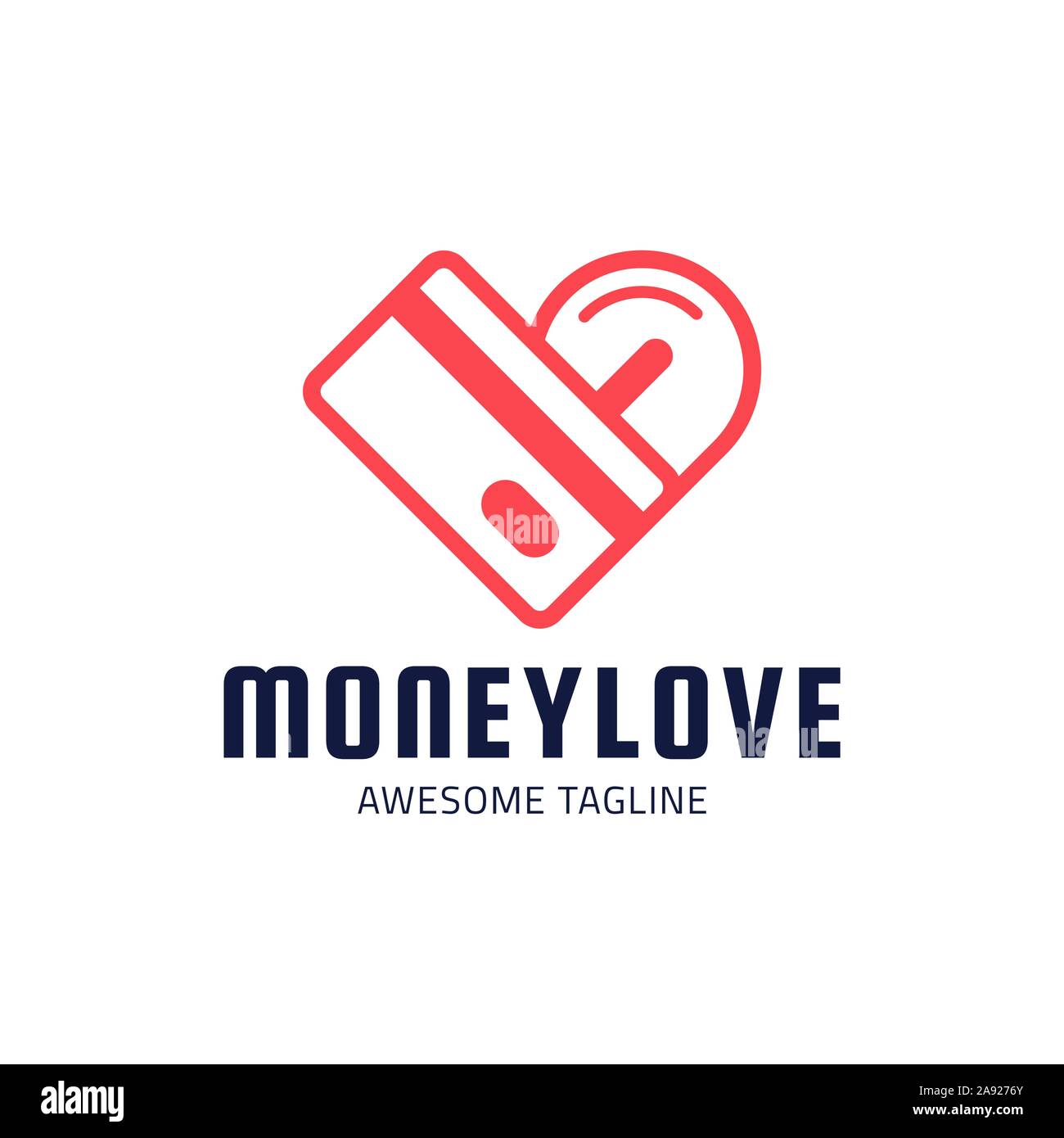love money vector logo. heart shaped coin and credit card logo. Logotype with coins for business. Stock Vector
