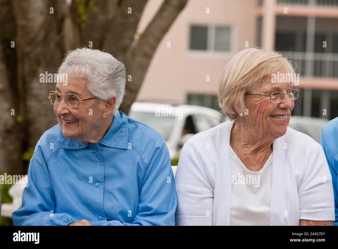 Two women watching a game Stock Photo