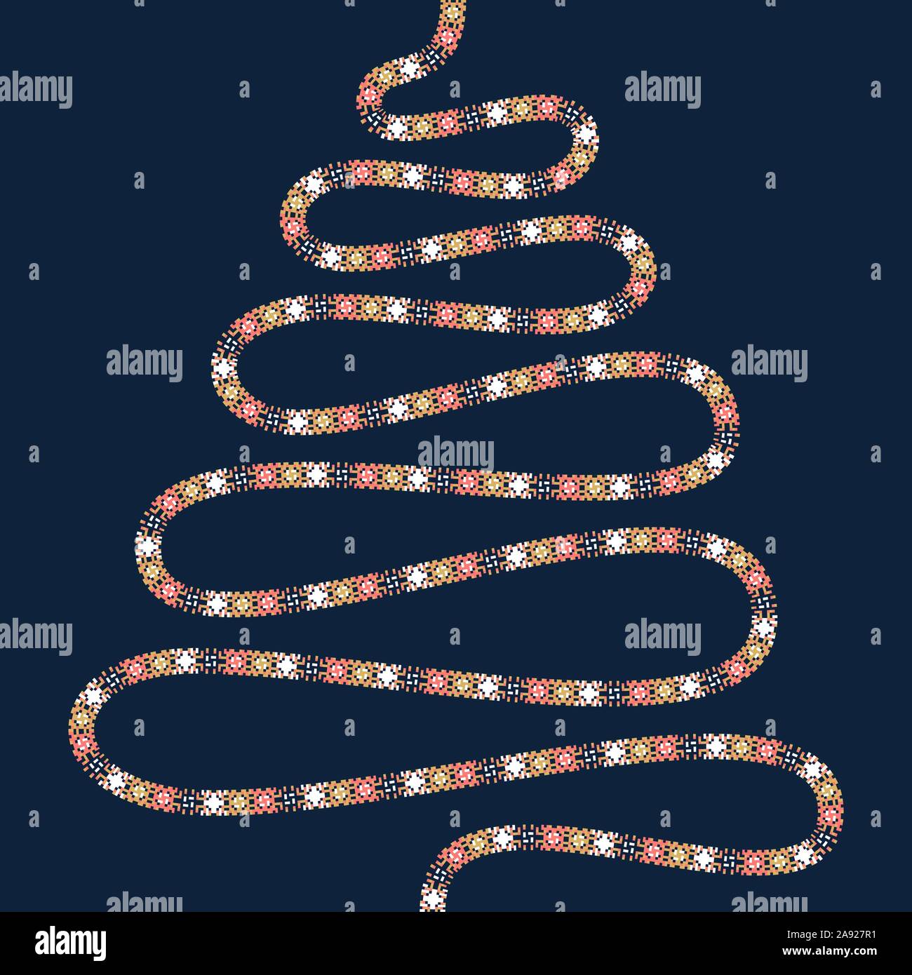 Vector card with abstract christmas tree made from pixels on dark ...