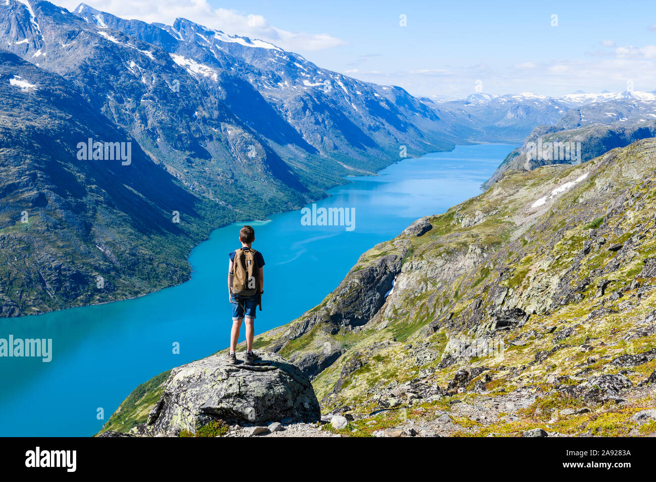 Hiker in mountains Stock Photo