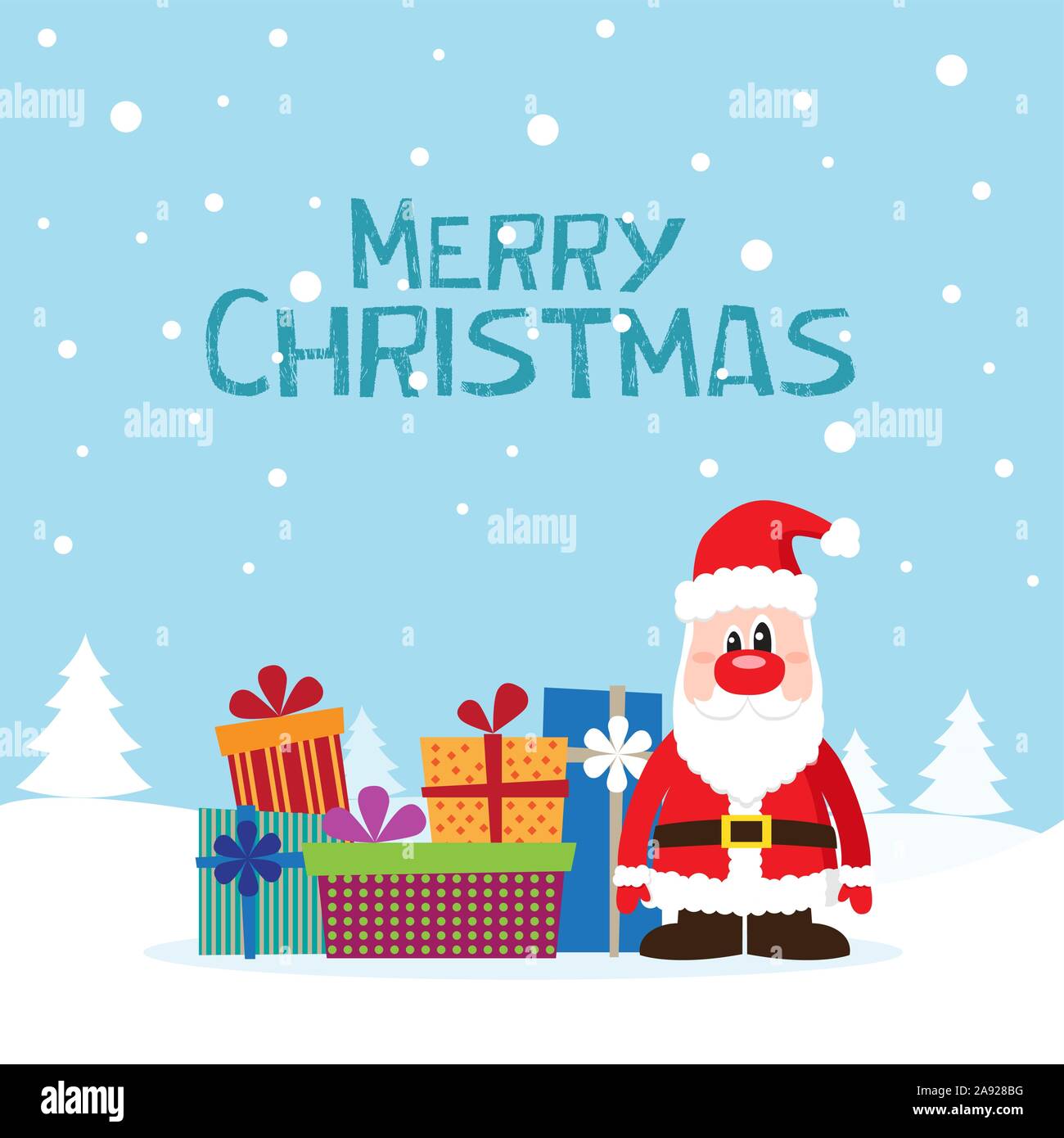 Christmas card with Santa Claus and gifts on the snow. Vector ...