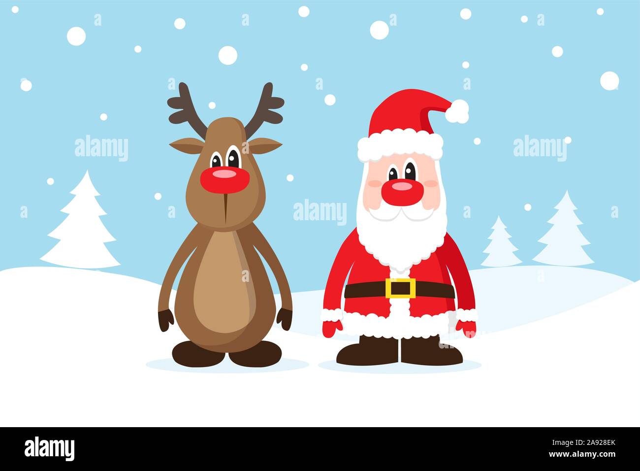 Christmas card with Santa Claus and deer on the snow. Vector ...