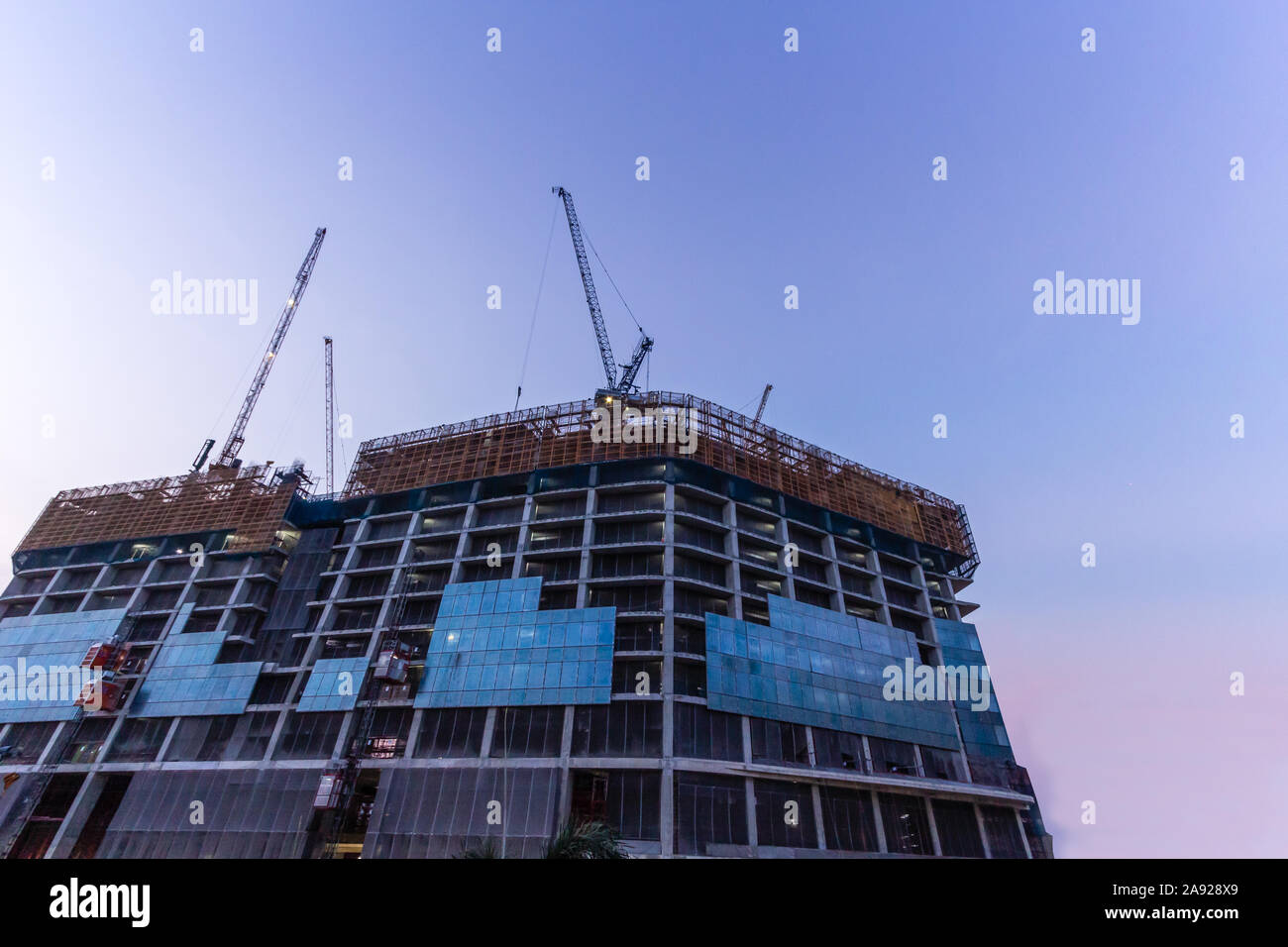 Background of construction site with twilight sky Stock Photo