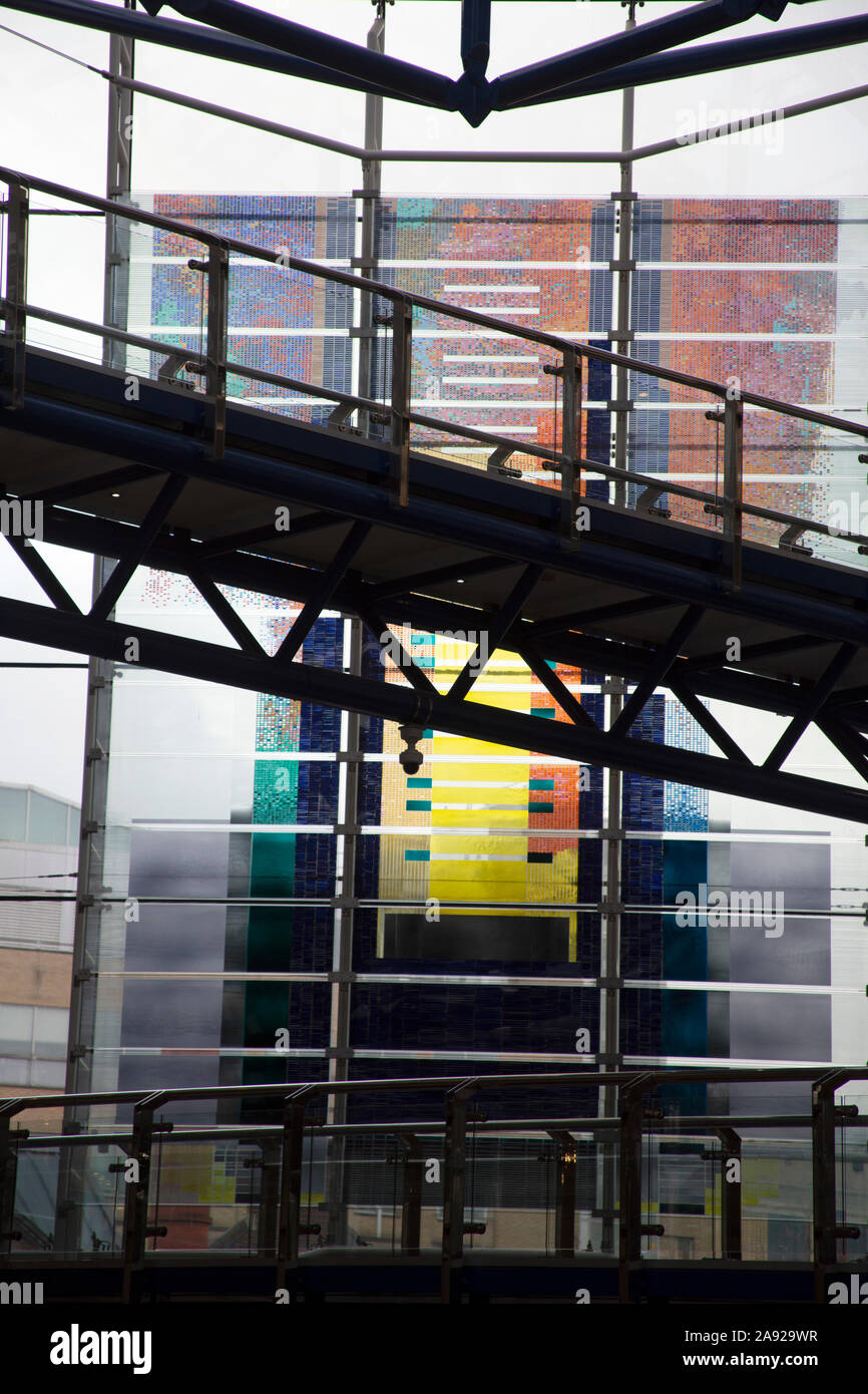 Stained glass window inside the International Convention Centre