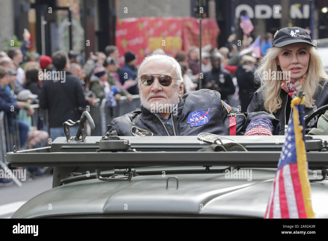New York, NY, USA. 11th Nov, 2019. Fifth Avenue, New York, USA, November 11, 2019 - Buzz Aldrin Astronaut of Apollo 11 along with thousands of Veterans, Police, Firefighter and Spectators Celebrated Veterans Day 2019 today on Fifth Avenue in New York City.Photo: Luiz Rampelotto/EuropaNewswire.PHOTO CREDIT MANDATORY. Credit: Luiz Rampelotto/ZUMA Wire/Alamy Live News Stock Photo