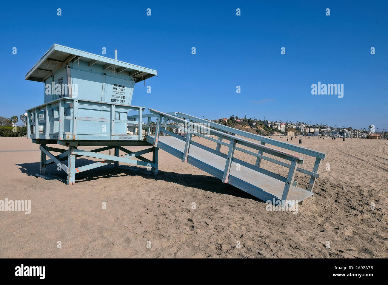 Lifeguard post on the beach of Playa del Rey, Los Angeles, California, USA Stock Photo