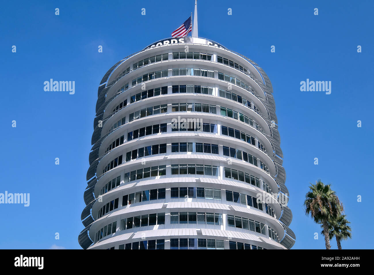 Capitol Tower, company headquarters of Capitol Records in Hollywood, Los Angeles, California, USA Stock Photo