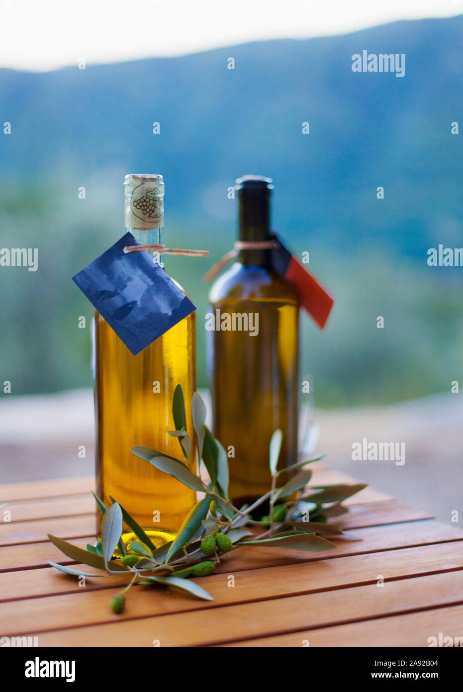 Oliv oil in bottle Stock Photo
