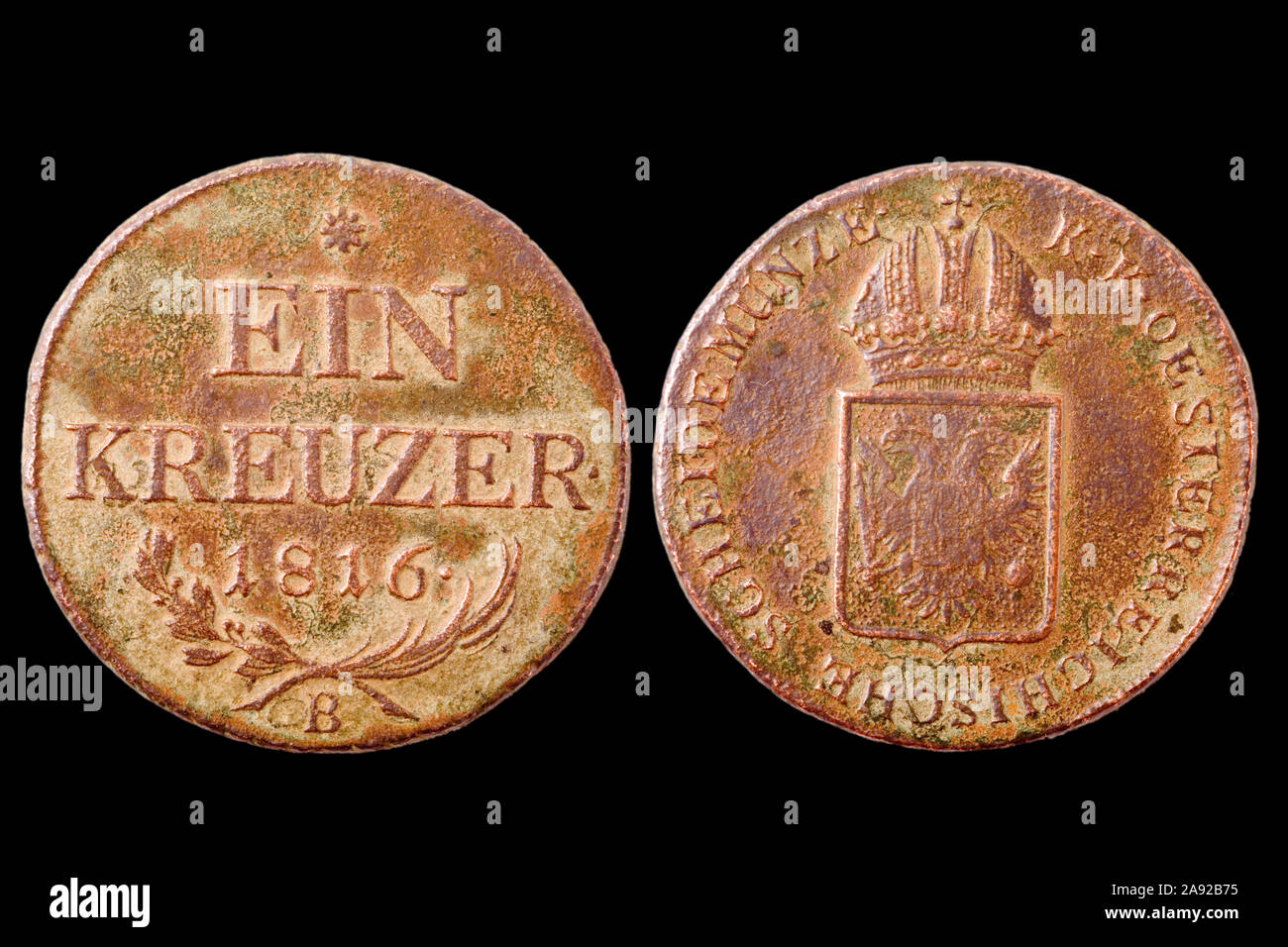 Ein Kreuzer Münze von 1816, Oesterreich Stock Photo