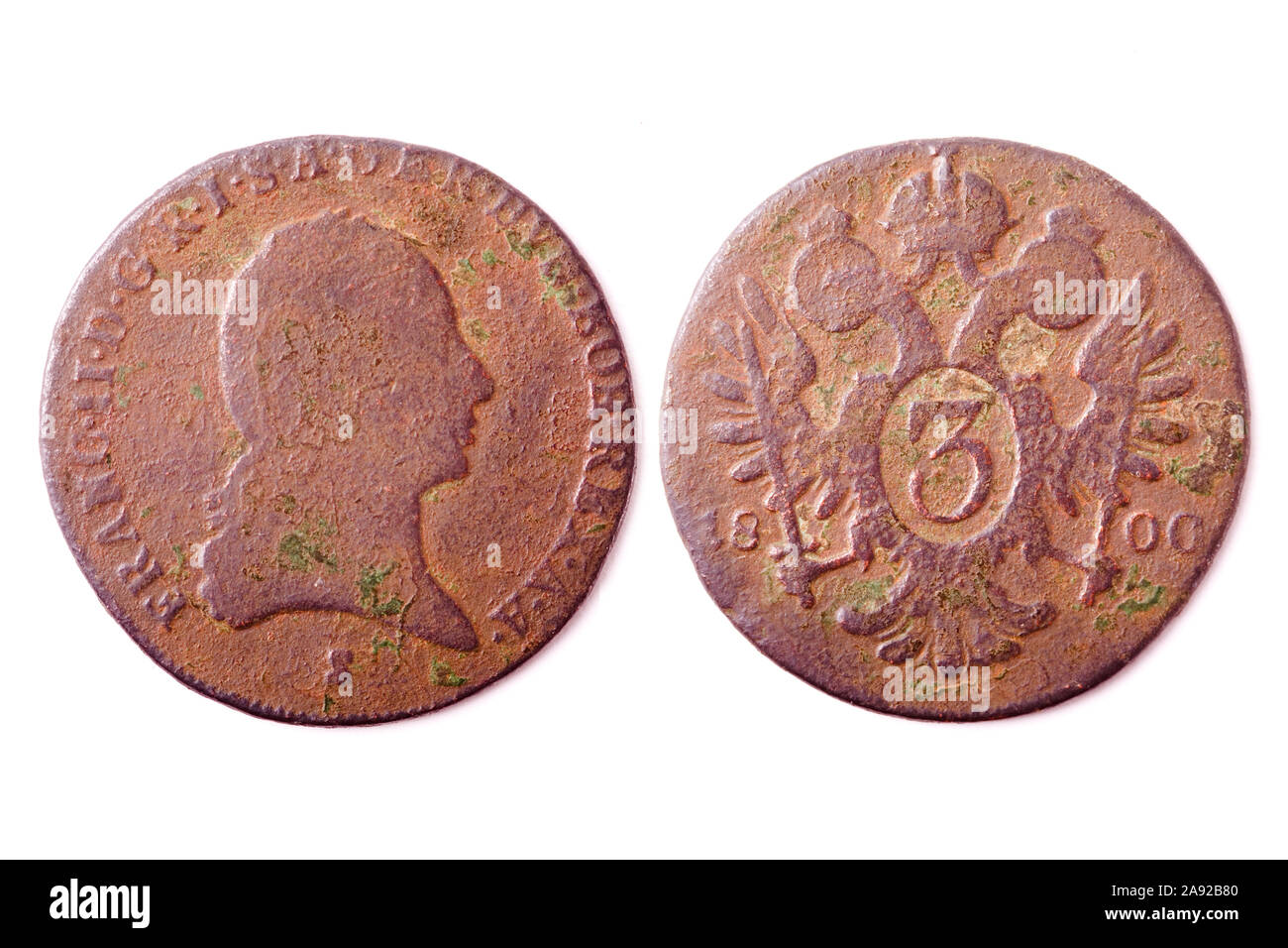 Alte 3 Kreuzer Münze aus Österreich 1800 Stock Photo
