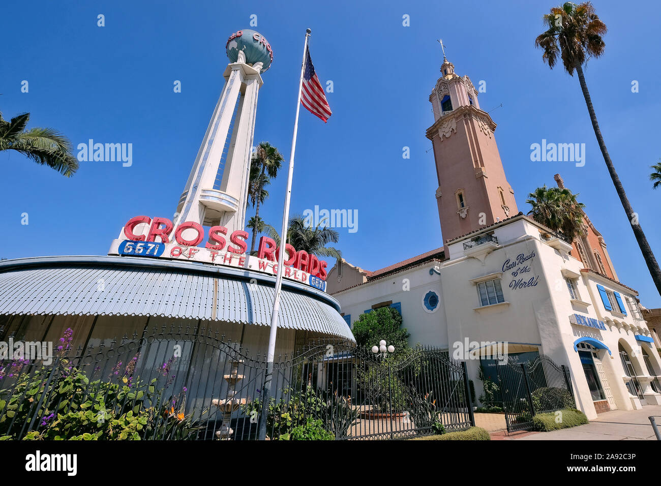 Iconic building, Crossroads of the World, outdoor shopping center, on