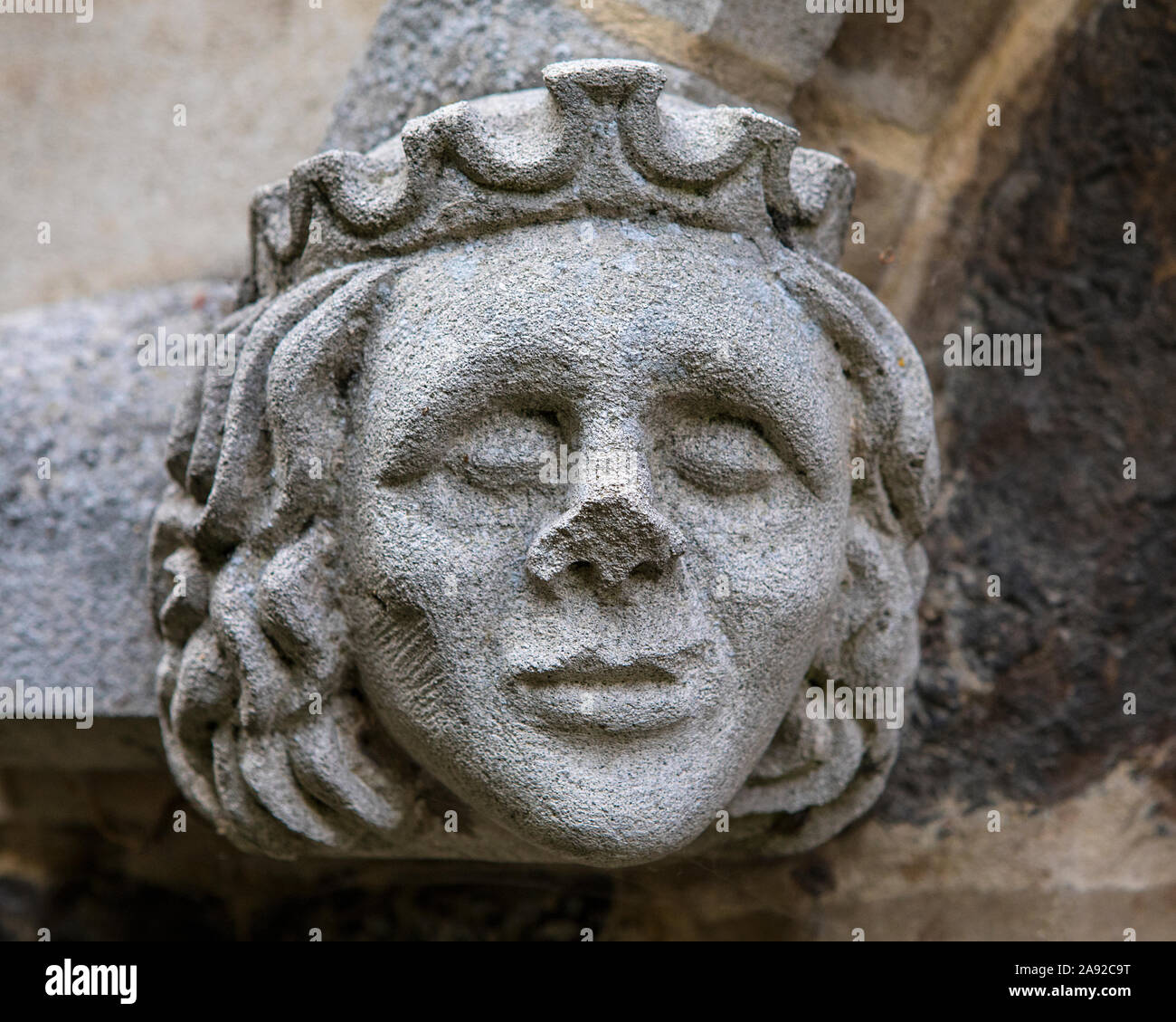 Essex, UK August 27th 2019 A closeup of an ornate sculpture on the exterior of the historic
