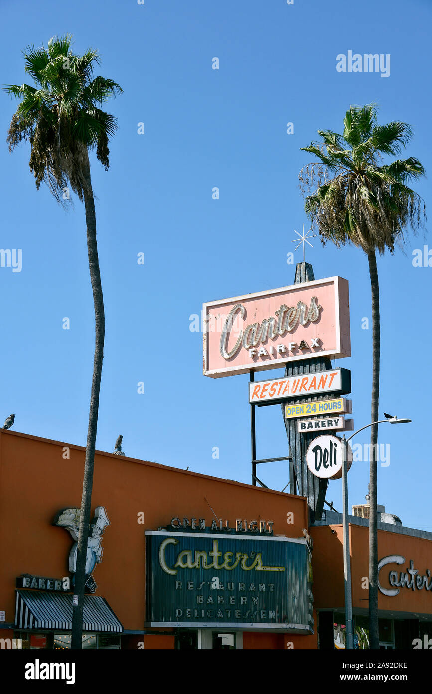 Old illuminated advertising of the Jewish delicatessen Canter's